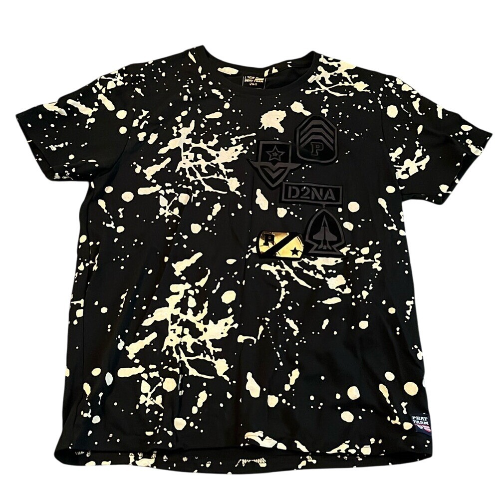 Phat Farm Youth Black Cream Paint Splatter Short Sleeve T-Shirt Sz Large (14-16)